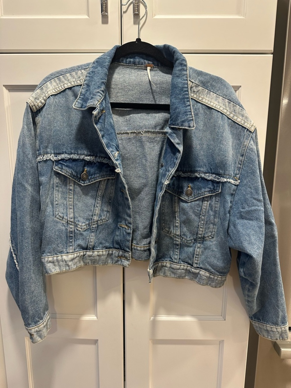Free People Light Blue Cropped Denim Jacket